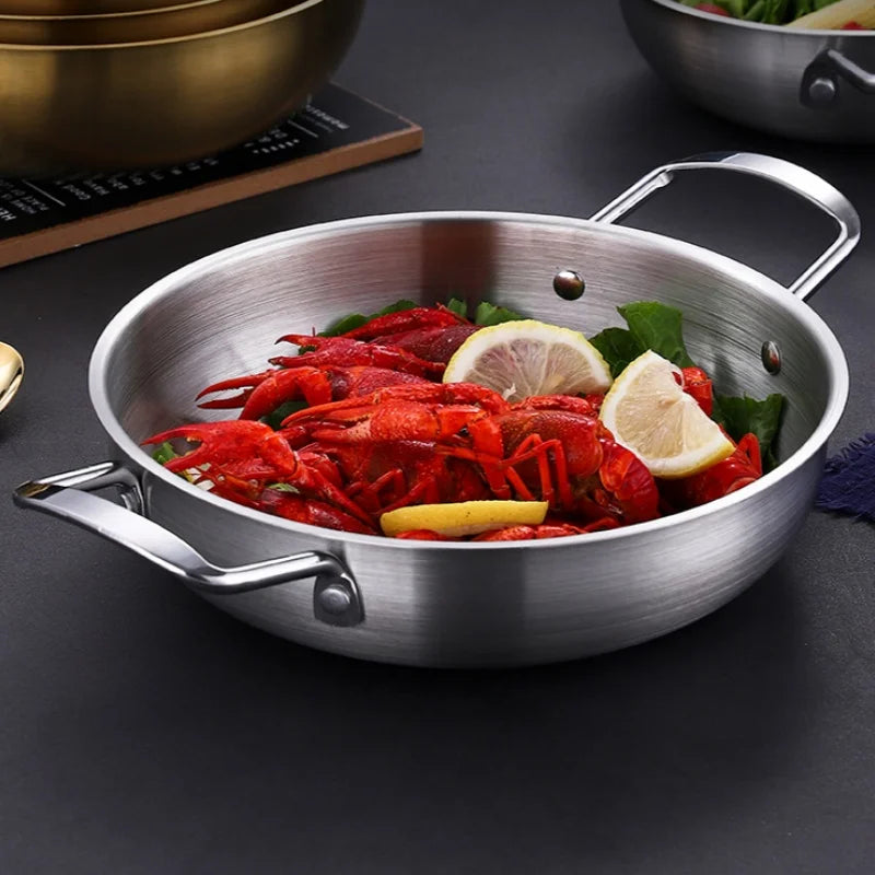 Stainless Steel Cookware Saucepan Dry Pots with Handle Home Cooking Paella Pan Seafood Rice Pot Picnic Snack Plates