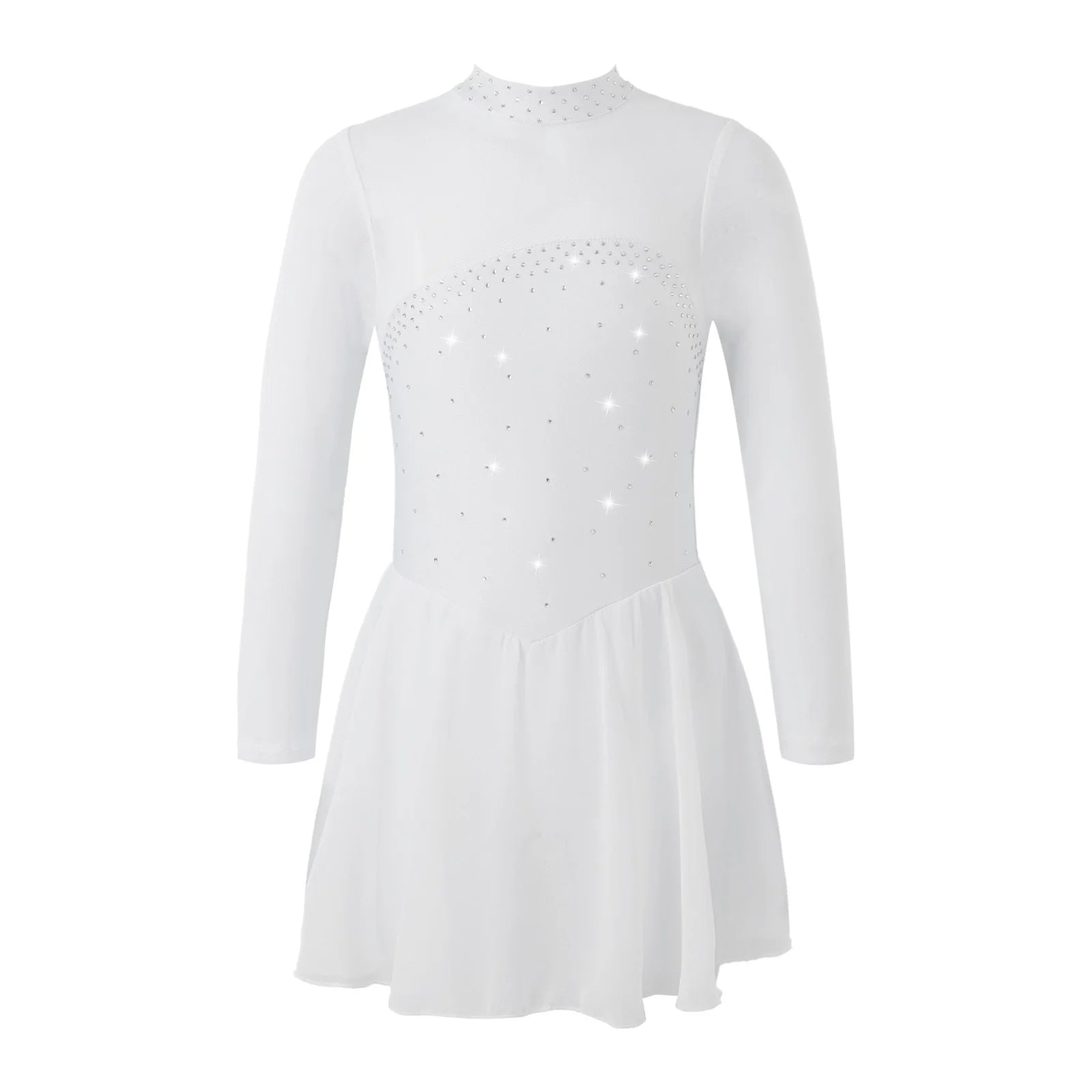 Kids Girls Professional Rhythmic Gymnastics Leotard Long Sleeves Tulle Splice Cutouts Girls Figure Ice Skating Competition Dress