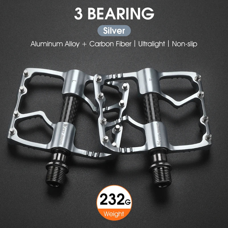 WEST BIKING 3 Bearings Bicycle Pedals Ultralight BMX MTB Road Bike Flat Pedal Aluminum Anti-slip Waterproof Cycling Accessories