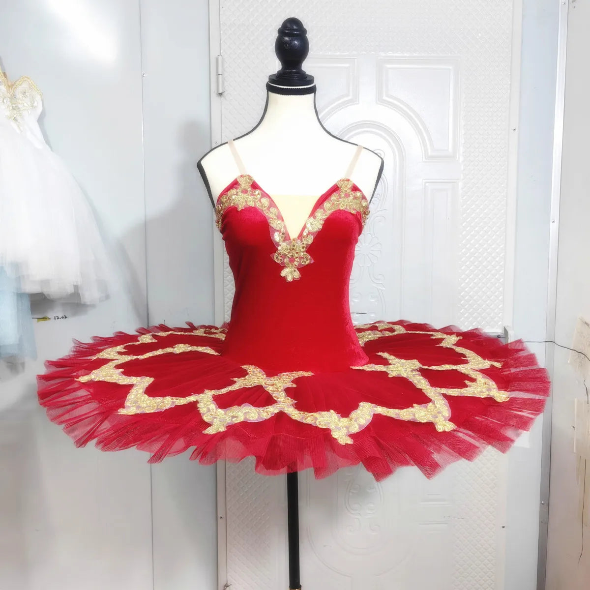 Red Black White Ballet Tutu Skirt Velvet Top Professional Belly Dance Costumes White Swan Lake Costumes Performance Clothing
