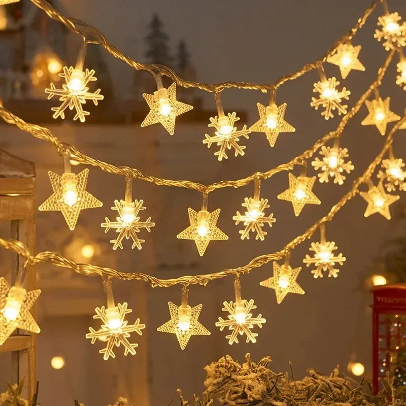 3M 2025 Christmas Decoration for Home Christmas Lights Snowflake String Lights Fairy LED Lamp New Year 2026 Tree Garden Noel 5