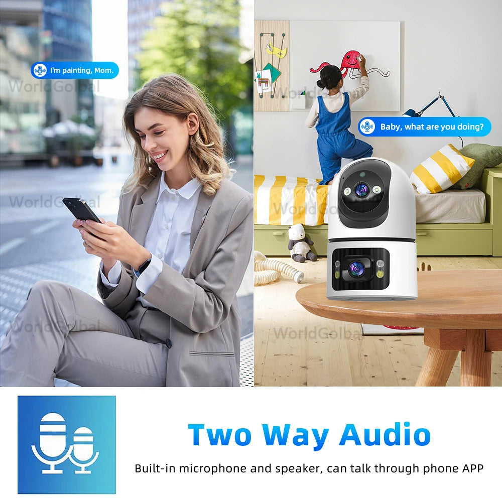 4K 8MP Tuya WiFi Indoor Smart Camera UHD Dual Screen Lens Infrared Night Vision Motion Detection Auto Track Two-Way Audio Tuya