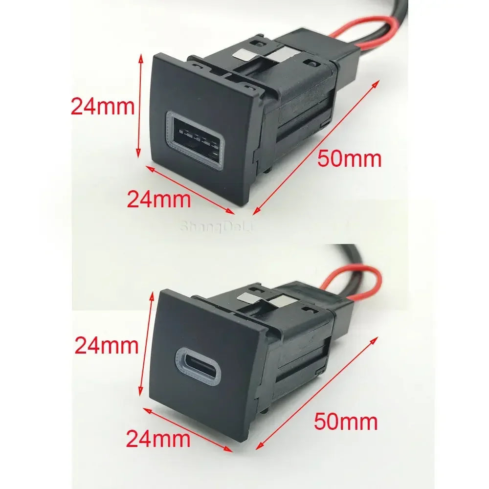 NEW Red LED Car USB Charger PD Quick Charge Phone Charging Adapter Outlet Button For VW Golf 6 MK6 Jetta 5 Scirocco 2006 - 2012