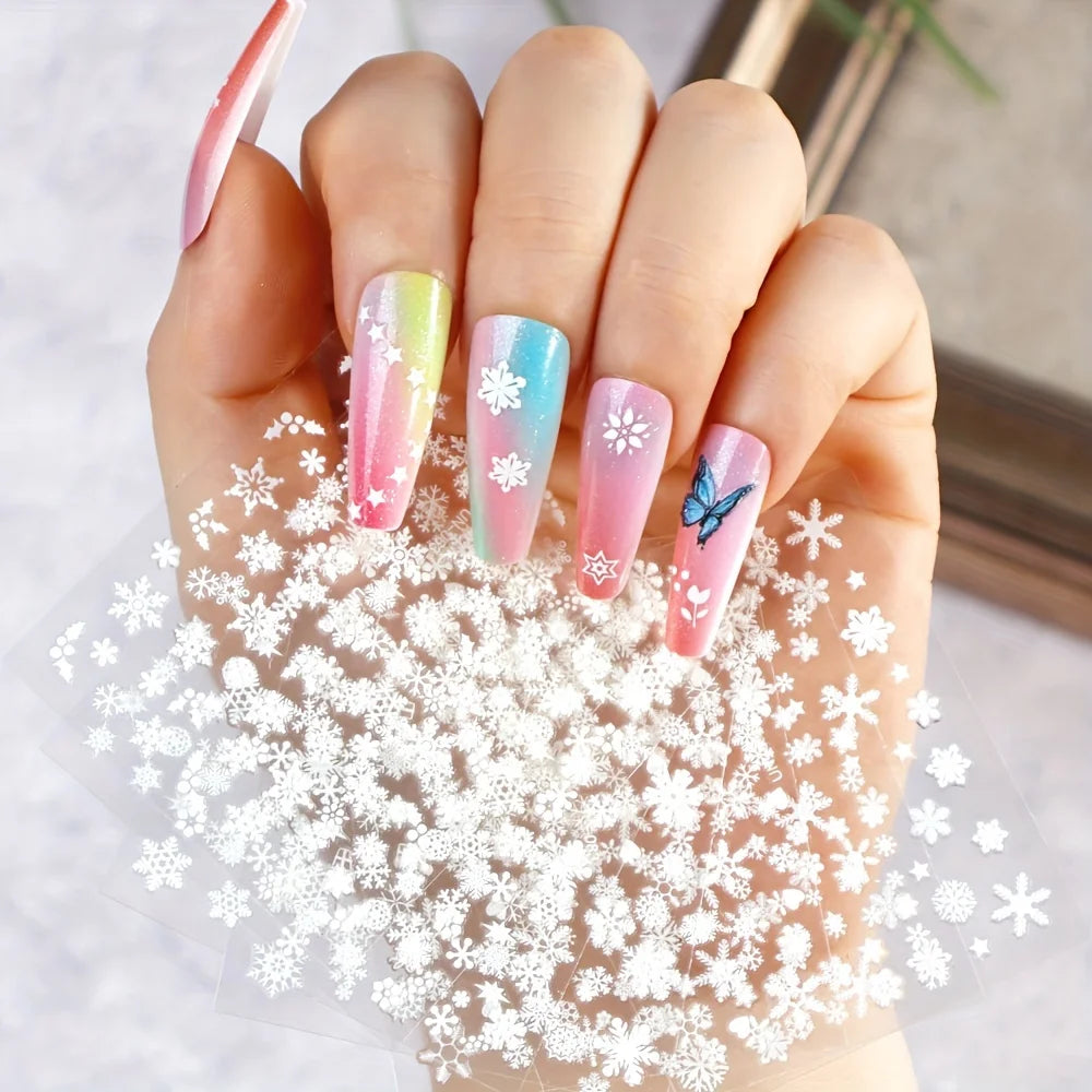 30pcs Sheets Christmas 3D Nail Art Stickers Decals Nail Art Supplies for Women And s - Self-Adhesive Cartoon Snowflake Snowman