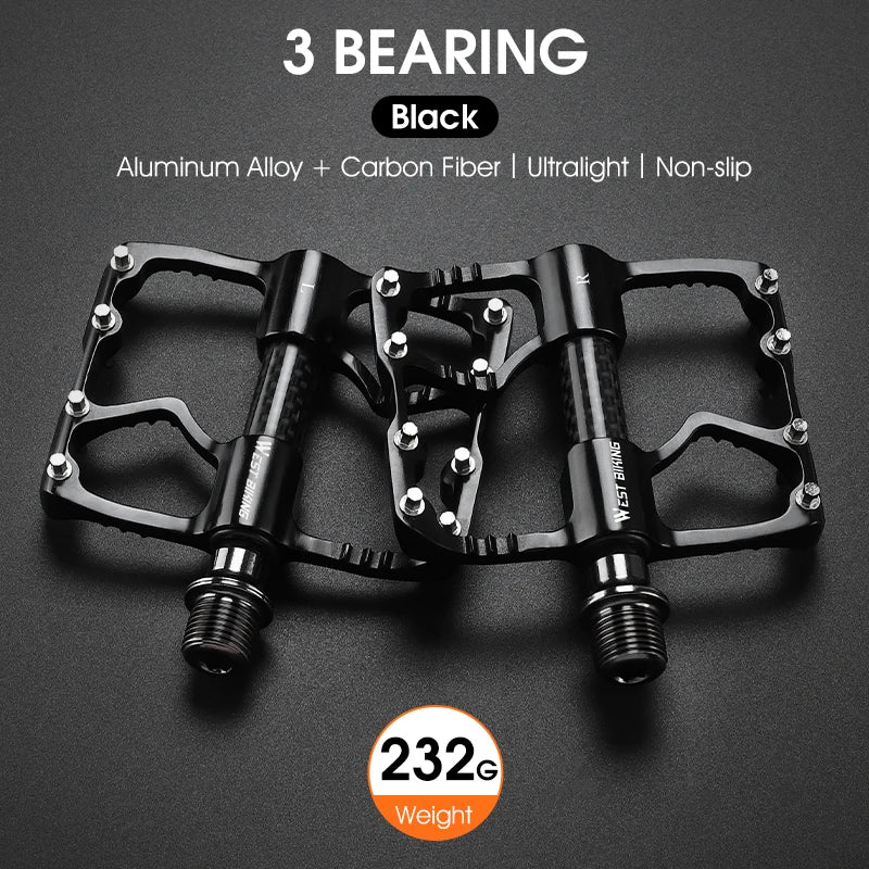 WEST BIKING 3 Bearings Bicycle Pedals Ultralight BMX MTB Road Bike Flat Pedal Aluminum Anti-slip Waterproof Cycling Accessories