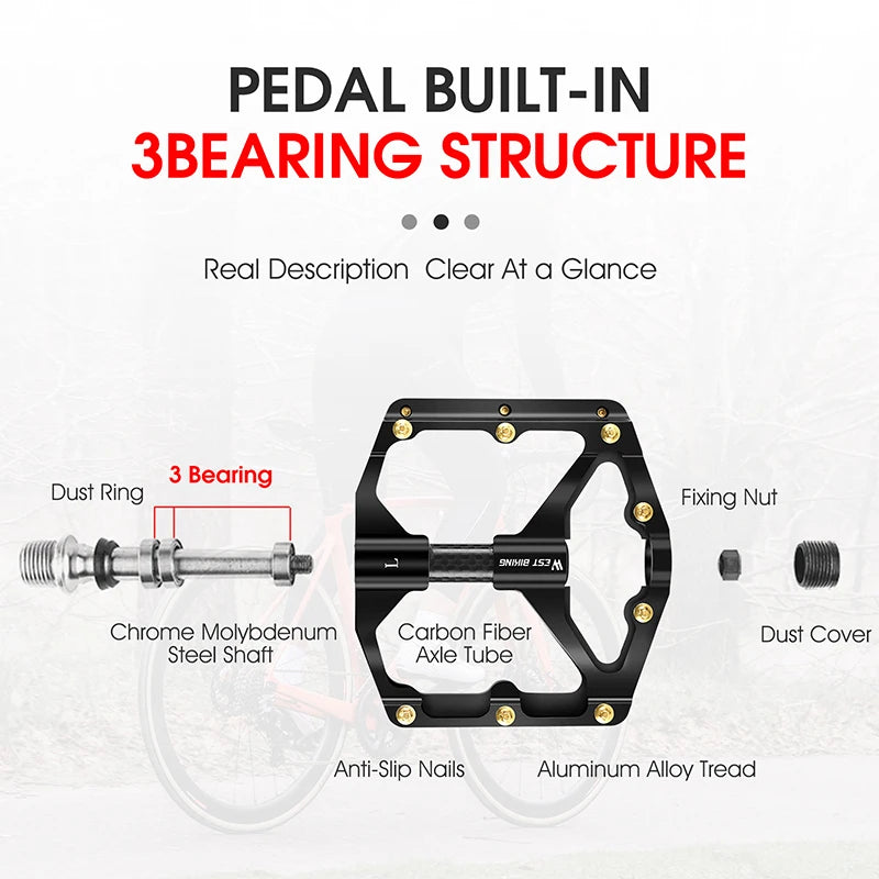 WEST BIKING 3 Bearings Bicycle Pedals Ultralight BMX MTB Road Bike Flat Pedal Aluminum Anti-slip Waterproof Cycling Accessories