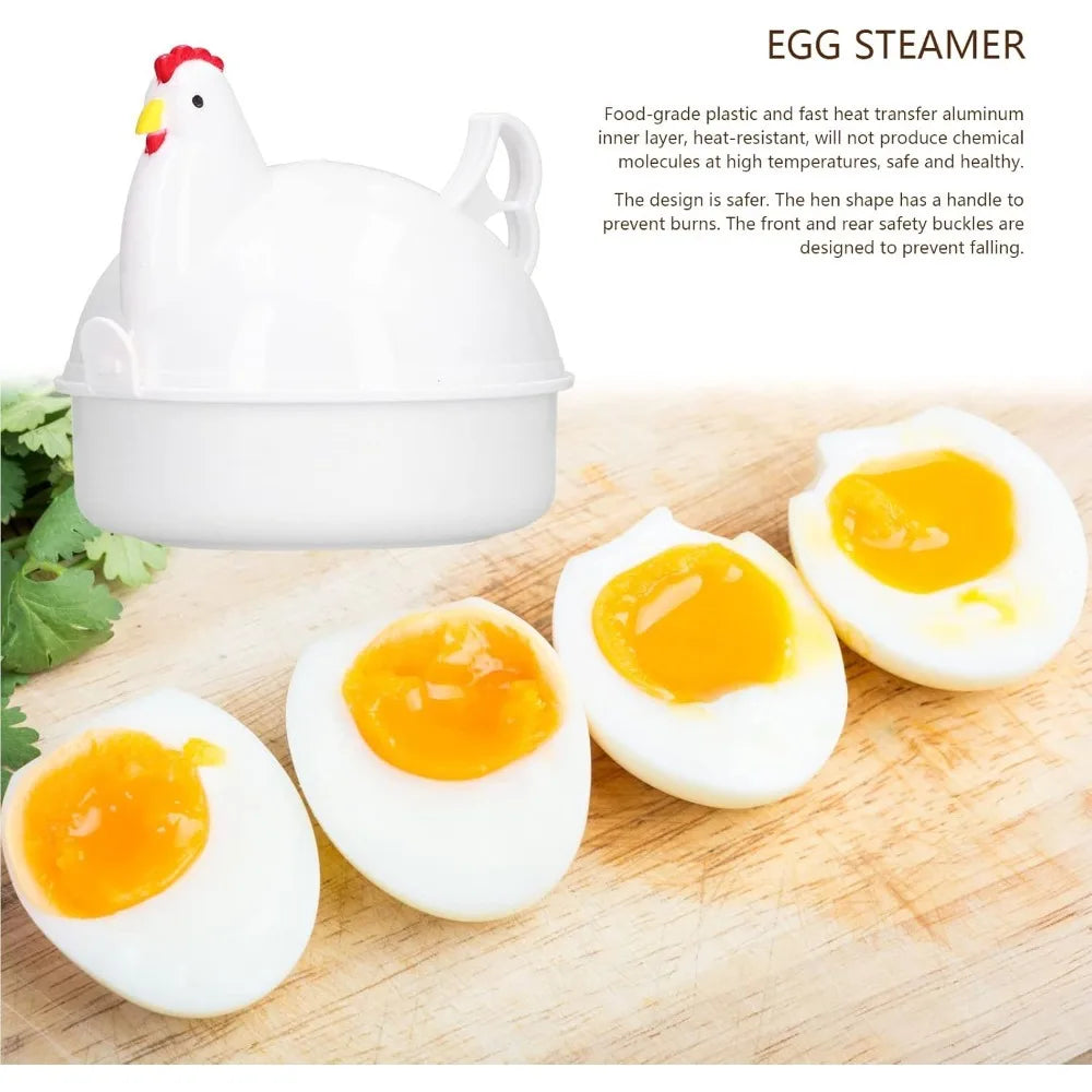 Chicken Shaped Microwave Egg Cooker, Can Cook 4 Eggs, Hard Plastic Shell, Aluminum Alloy Material, Can Cook Eggs Soft or Firm.