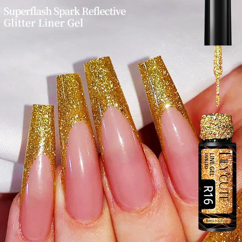 LILYCUTE  5ml Gold Sliver Metallic Liner Gel Nail Polish French Style Super Bright Mirror Pull Line Graffiti Painting Stripe Gel