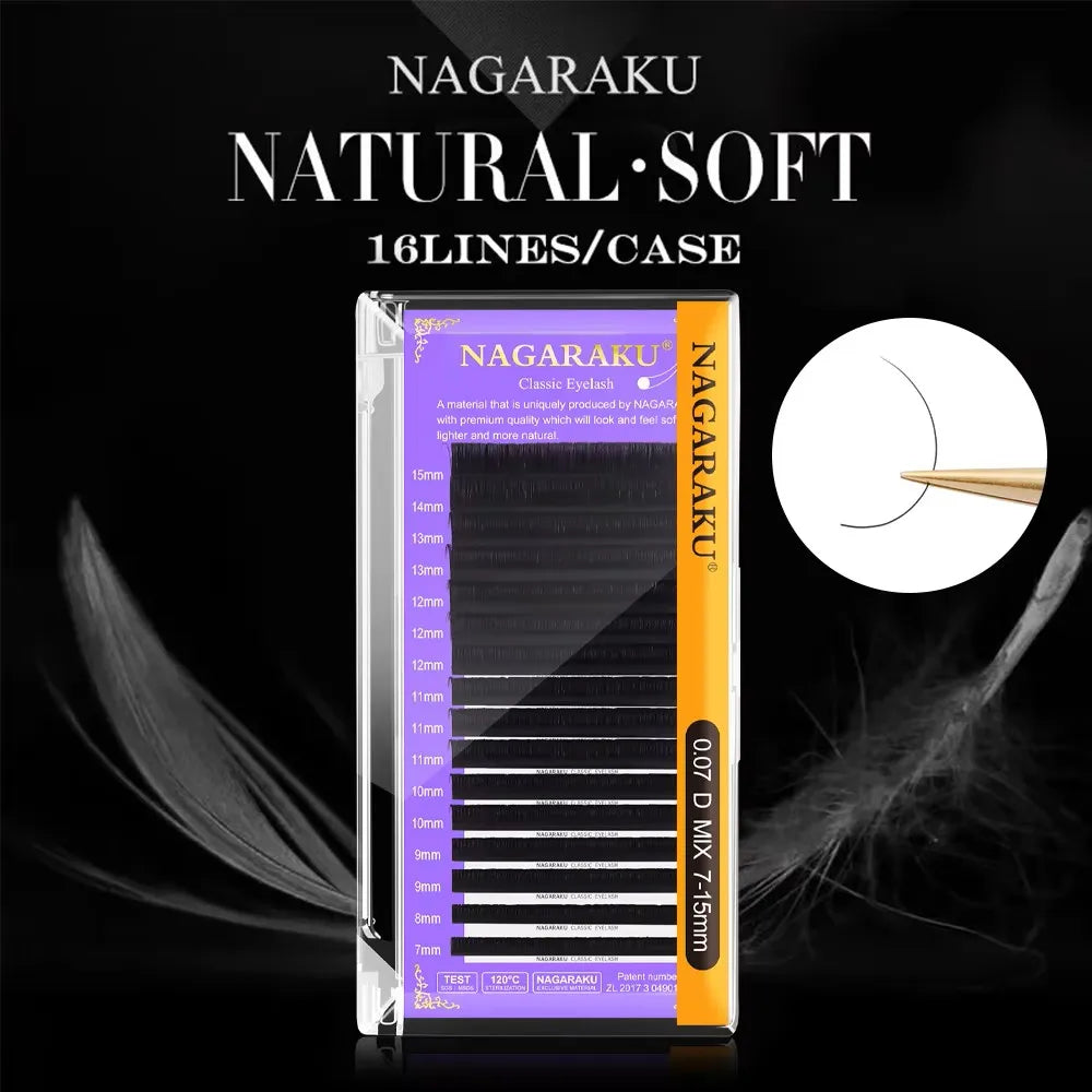 NAGARAKU 16Rows Classic Individual Eyelash Extension Lashes Matte Black Professional Soft Natural