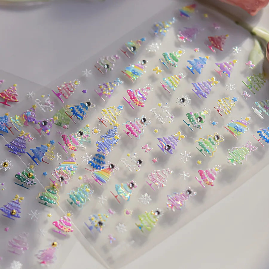 Christmas Nail Stickers Luxury Crystal Diamond Cartoon Bear Tree Apple Back Glue Nail Art Stickers DIY New 3D Nails Decorations