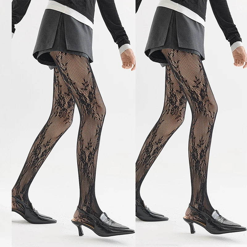 Cute Lolita Tights Women Sexy Lace Floral Thigh High Stockings Pantyhose Lingerie Hosiery Mesh Fishnet Stockings Women Tights