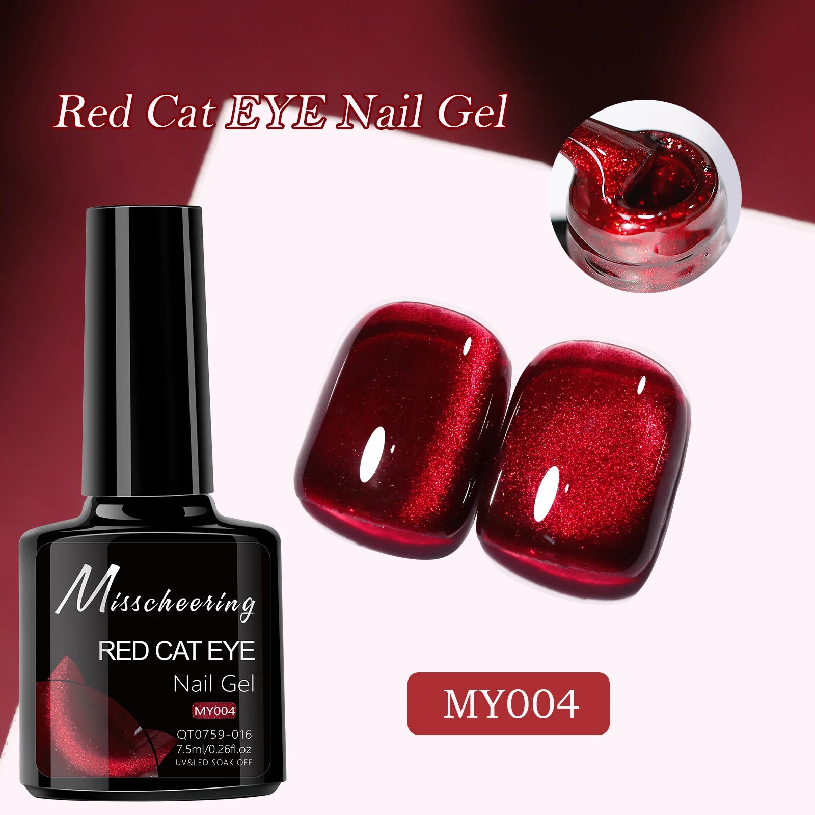 7.5ml Red Ruby Cat Eye Magnetic Gel Nail Polish For Nails Toes DIY Sparking Glass Varnis Semi Permanent Soak Off UV LED Gel