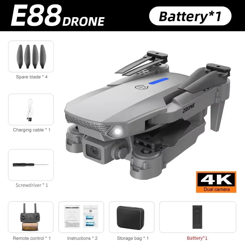 KBDFA 2024 New E88 Pro WIFI FPV Drone Wide Angle HD 4K Camera Height Hold RC Foldable Quadcopter Dron Helicopter Toys Gift