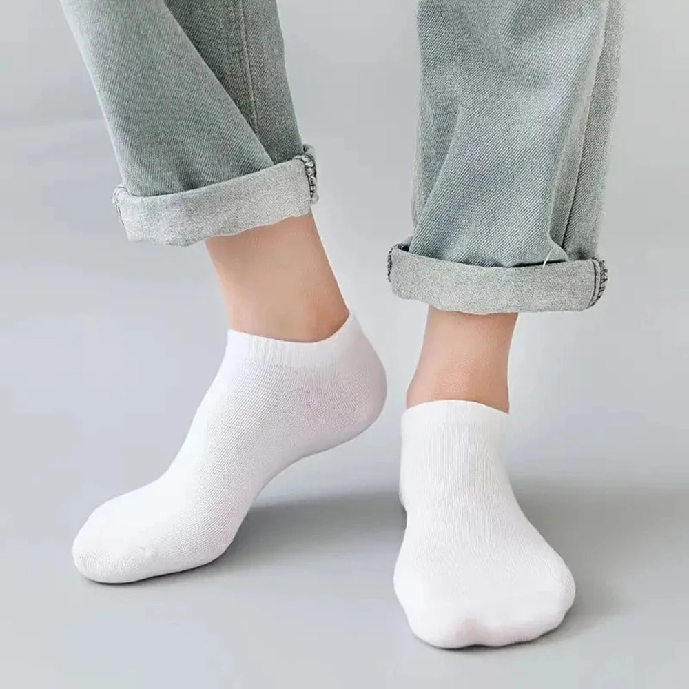 1/5/10 Pairs Comfortable Men's Women's Socks Casual Short Solid Color Spring Summer Boat Sock Fashionable Round Neck Ankle Socks