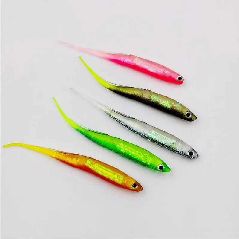 1pcs Rainbow Color  T Tail Soft Fishing Bait 2.2g 10cm Swimbait Sequin Swing Worm Fishing Lures Spinner Baits Pesca