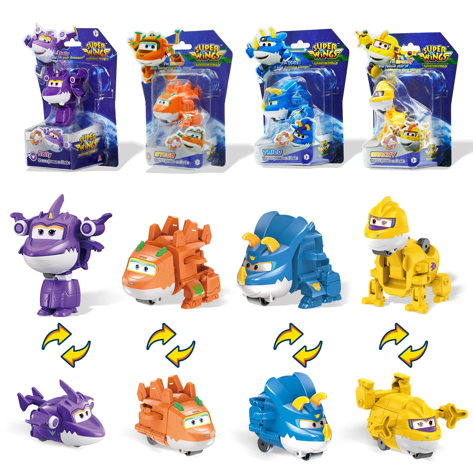 Super Wings 14-Pack Transforming Toys, 2 inch Airplane Collector Character Toy with Dinosaur Mini Collectible Action Figure with