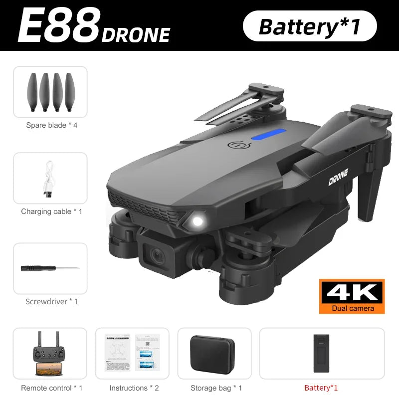 KBDFA 2024 New E88 Pro WIFI FPV Drone Wide Angle HD 4K Camera Height Hold RC Foldable Quadcopter Dron Helicopter Toys Gift
