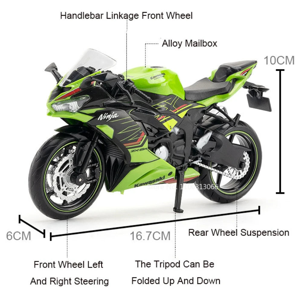 1:12 Kawasaki NIJIA ZX-6R Motorcycle Alloy Model Cars Toys Rubber Tires Wheel Shock Absorpoon Vehicle for Children Festival Gift