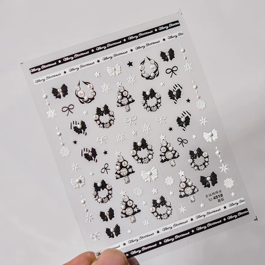 Christmas Nail Stickers Luxury Crystal Diamond Cartoon Bear Tree Apple Back Glue Nail Art Stickers DIY New 3D Nails Decorations