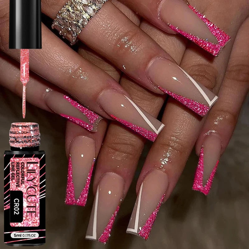 LILYCUTE  5ml Gold Sliver Metallic Liner Gel Nail Polish French Style Super Bright Mirror Pull Line Graffiti Painting Stripe Gel