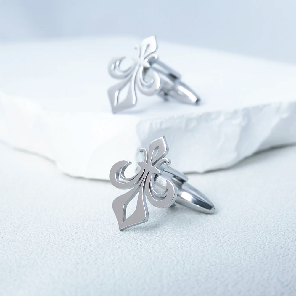 Tangula Stainless Steel Saint Lily Cufflinks for Men Vintage Christianity Faith Jewelry Groom Wedding Accessories Best Man Gifts