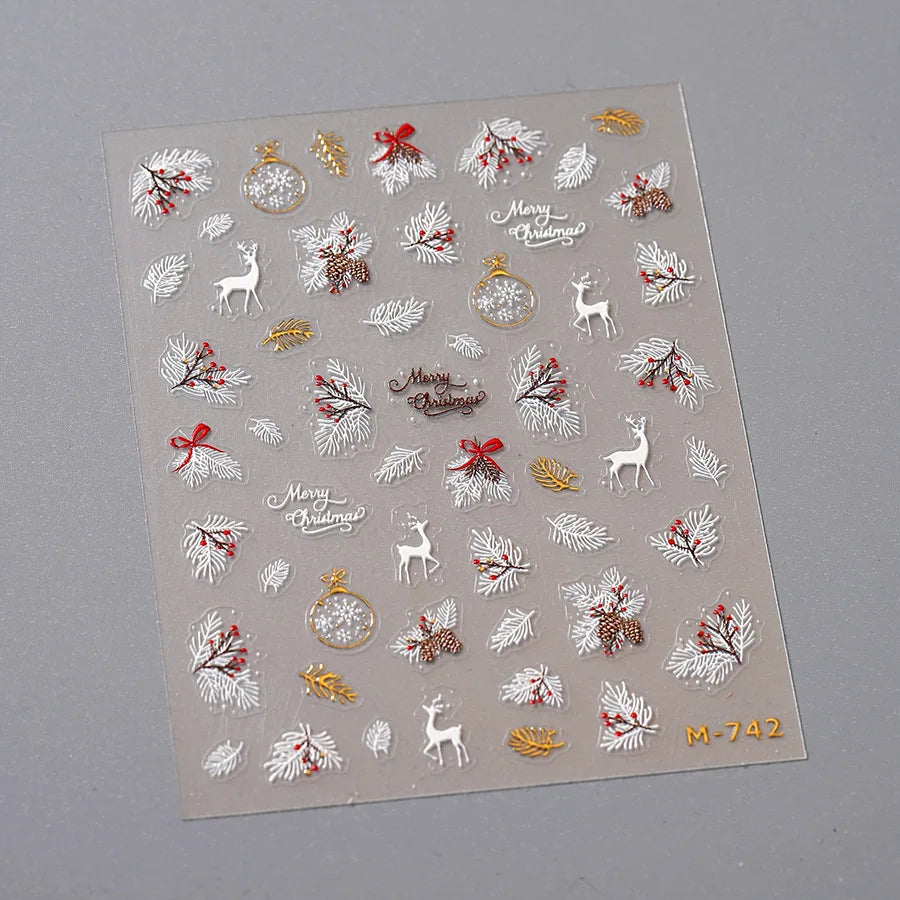 Christmas Nail Stickers Luxury Crystal Diamond Cartoon Bear Tree Apple Back Glue Nail Art Stickers DIY New 3D Nails Decorations