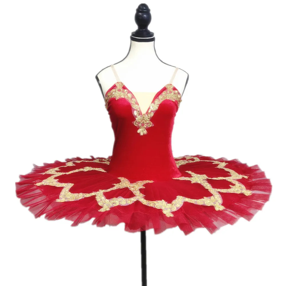 Red Black White Ballet Tutu Skirt Velvet Top Professional Belly Dance Costumes White Swan Lake Costumes Performance Clothing