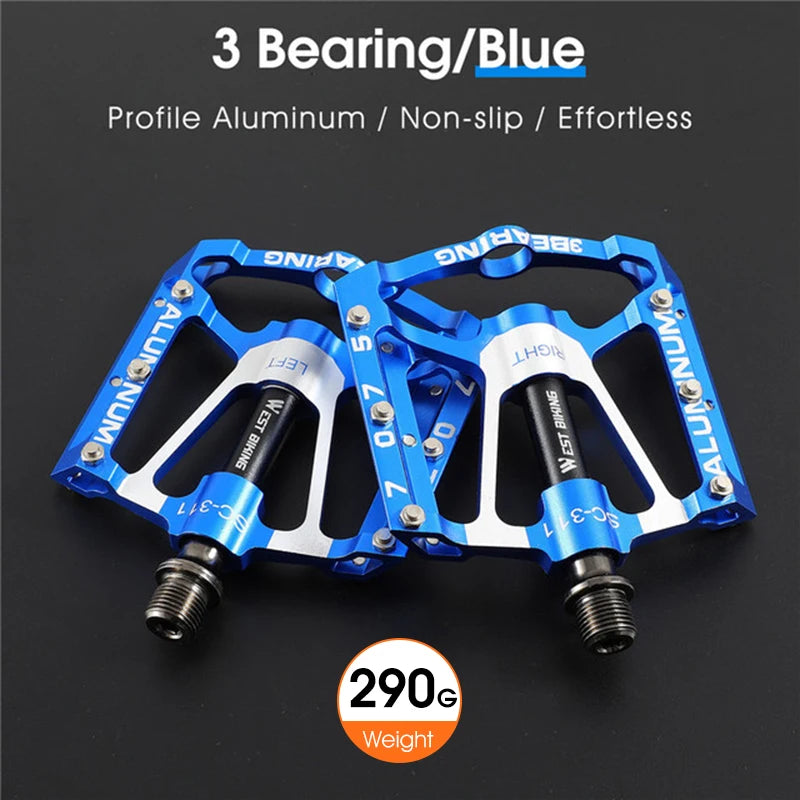 WEST BIKING 3 Bearings Bicycle Pedals Ultralight BMX MTB Road Bike Flat Pedal Aluminum Anti-slip Waterproof Cycling Accessories