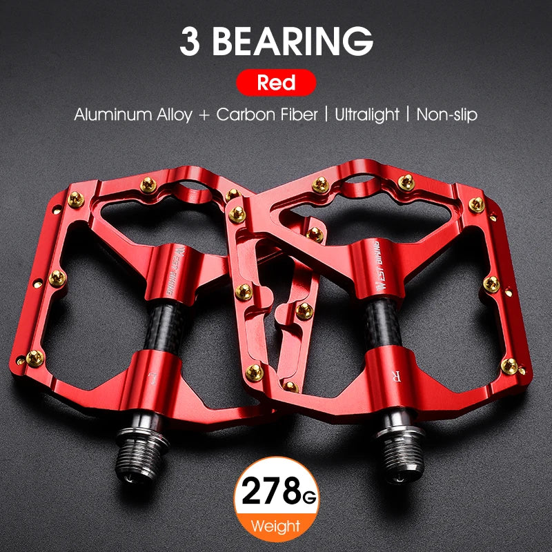 WEST BIKING 3 Bearings Bicycle Pedals Ultralight BMX MTB Road Bike Flat Pedal Aluminum Anti-slip Waterproof Cycling Accessories
