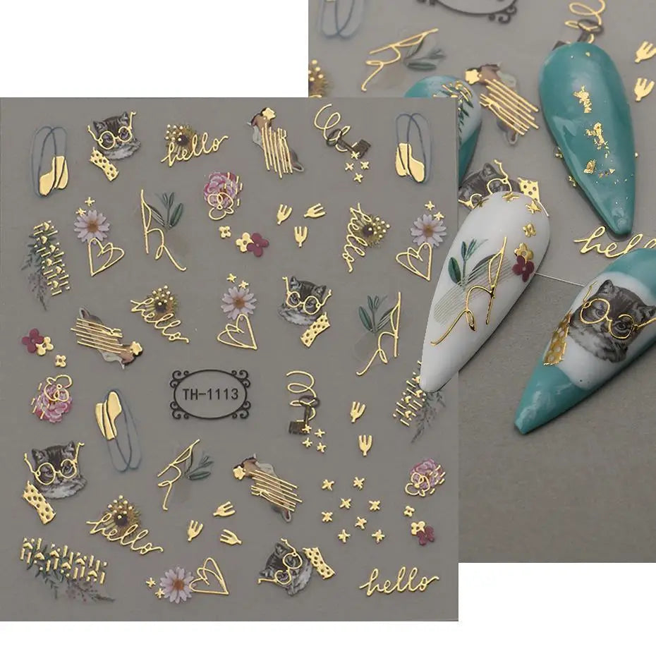 1PCS 3D Laser Heart Letter Nail Sticker Nail Art Decoration Flower Star Nail Accessories Decal Stickers Nail Supplies Nail Parts