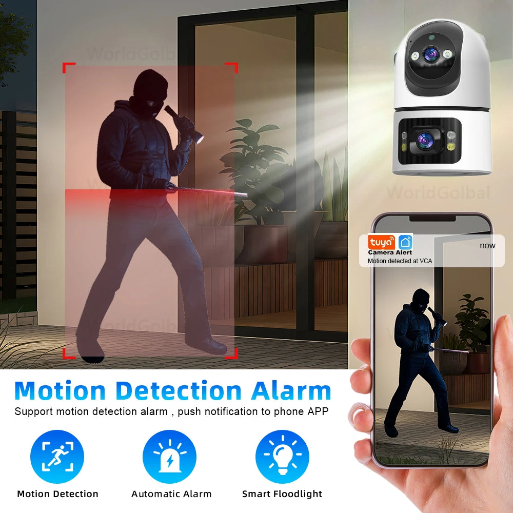 4K 8MP Tuya WiFi Indoor Smart Camera UHD Dual Screen Lens Infrared Night Vision Motion Detection Auto Track Two-Way Audio Tuya