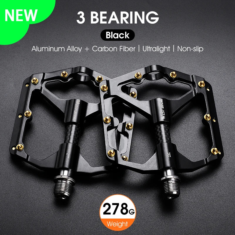 WEST BIKING 3 Bearings Bicycle Pedals Ultralight BMX MTB Road Bike Flat Pedal Aluminum Anti-slip Waterproof Cycling Accessories