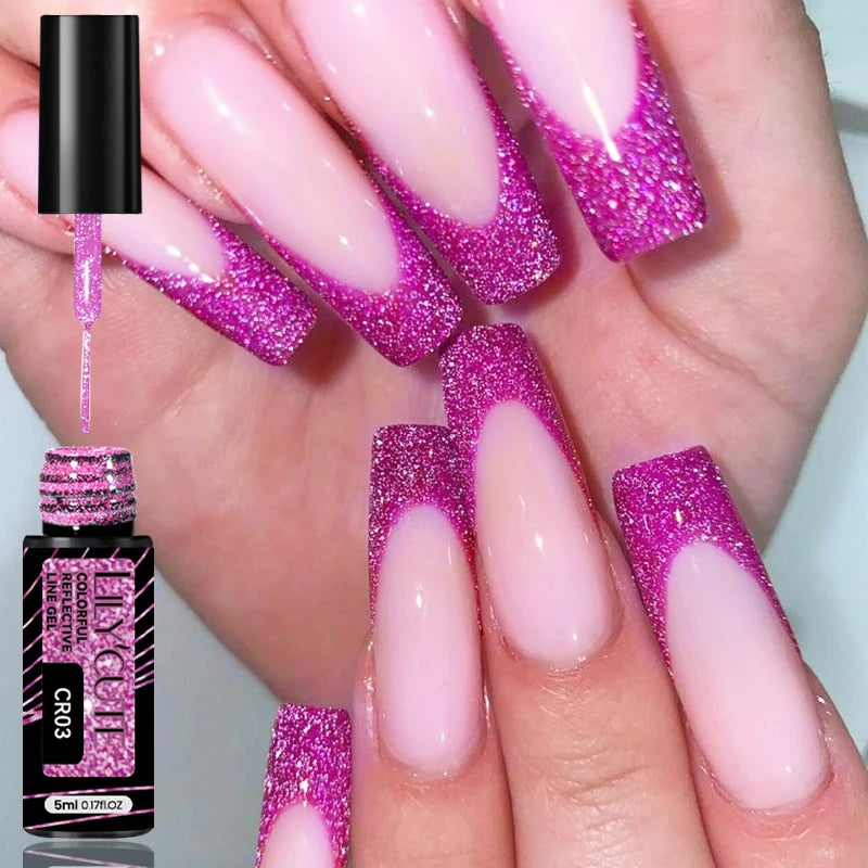 LILYCUTE  5ml Gold Sliver Metallic Liner Gel Nail Polish French Style Super Bright Mirror Pull Line Graffiti Painting Stripe Gel