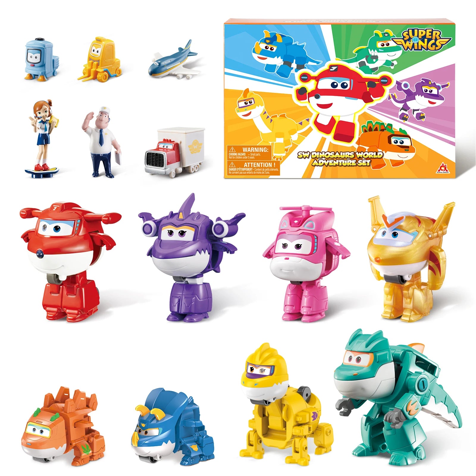 Super Wings 14-Pack Transforming Toys, 2 inch Airplane Collector Character Toy with Dinosaur Mini Collectible Action Figure with