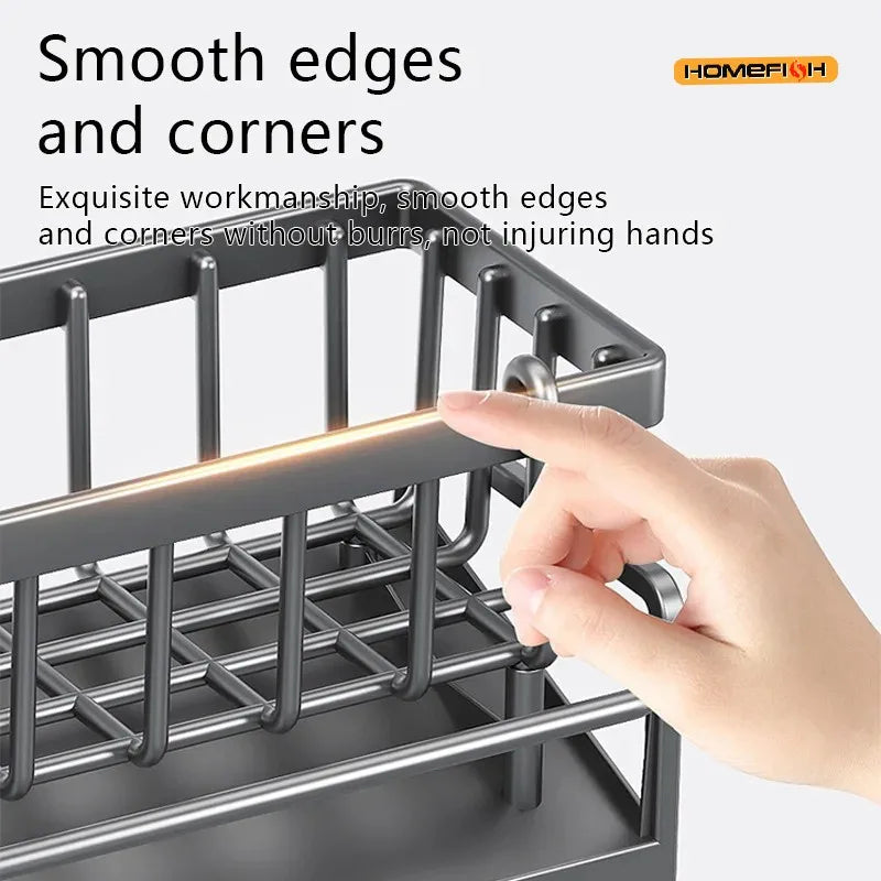 HMJ2  Multi Functional Kitchen Sponge Rack Drain Water Place Dish Soap Organize Rags Capacity Countertop And Store Items