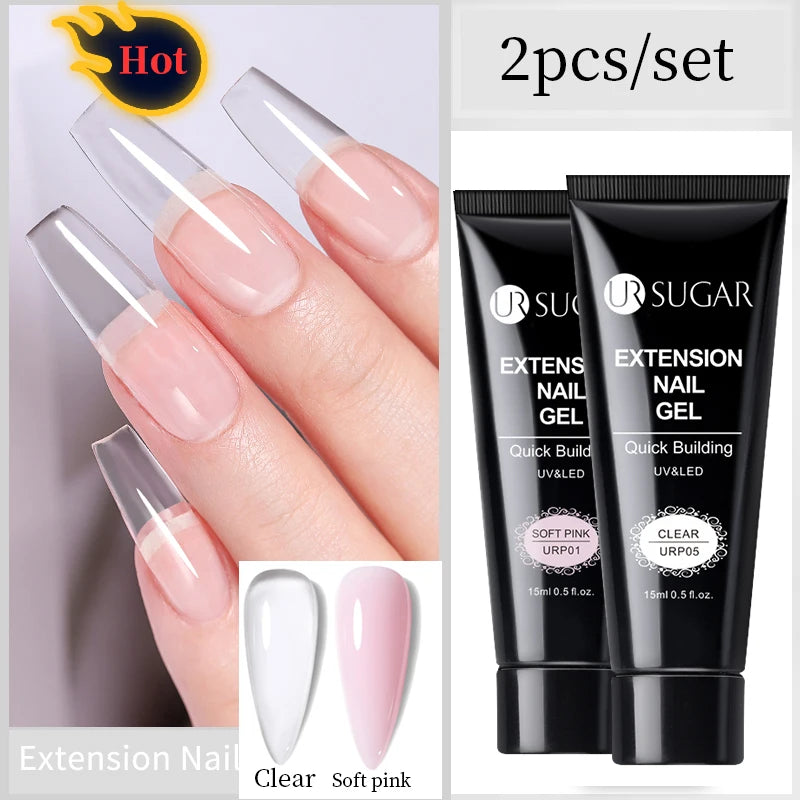 UR SUGAR 15ml Nail Extension Gel Soak Off UV LED Acrylic Crystal White Clear Nude Gel Nail Polish UV Construction Gel