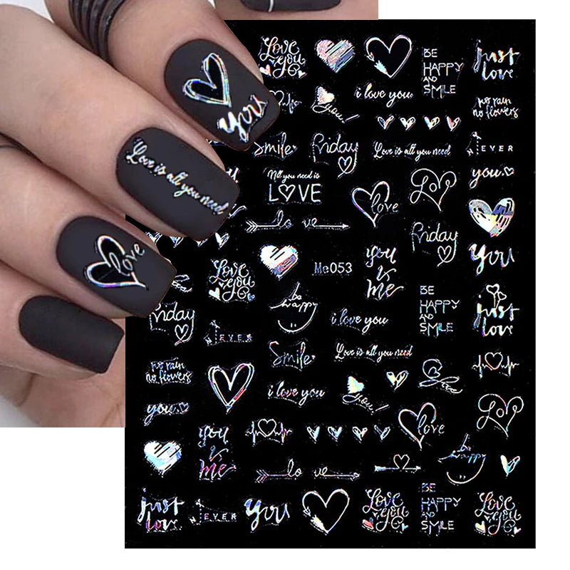 1PCS 3D Laser Heart Letter Nail Sticker Nail Art Decoration Flower Star Nail Accessories Decal Stickers Nail Supplies Nail Parts