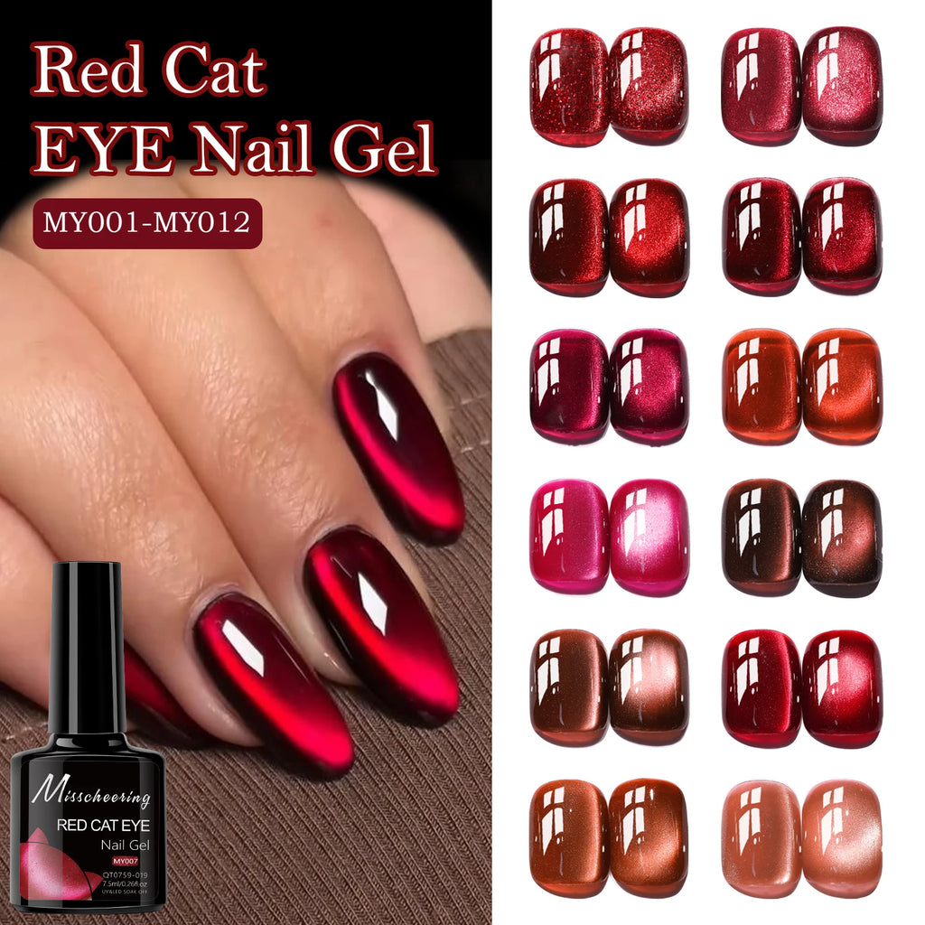 7.5ml Red Ruby Cat Eye Magnetic Gel Nail Polish For Nails Toes DIY Sparking Glass Varnis Semi Permanent Soak Off UV LED Gel