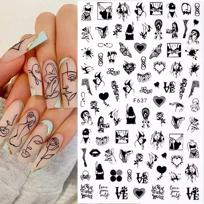 1PCS 3D Laser Heart Letter Nail Sticker Nail Art Decoration Flower Star Nail Accessories Decal Stickers Nail Supplies Nail Parts
