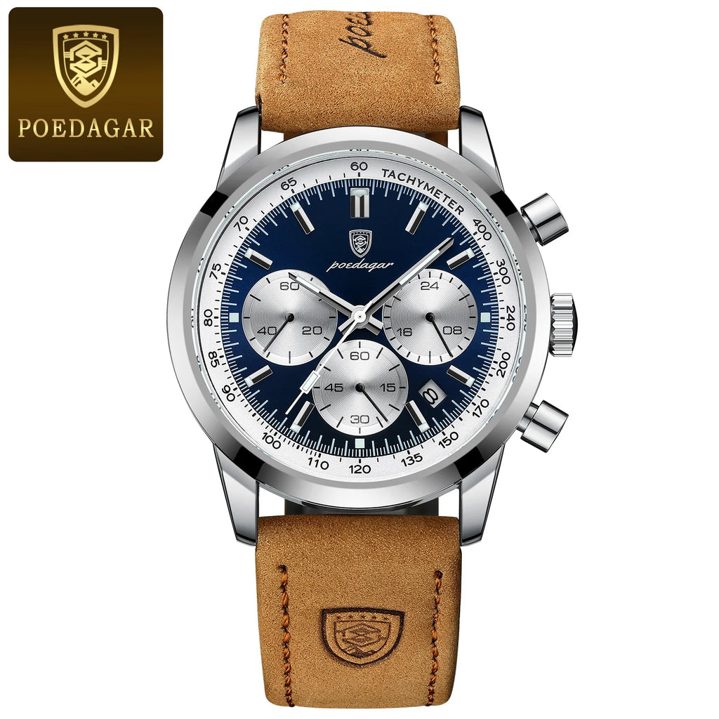 POEDAGAR Luxury Man Watch High Quality Waterproof Chronograph Luminous Men's Wristwatch Leather Men Quartz Watches Casual Clock