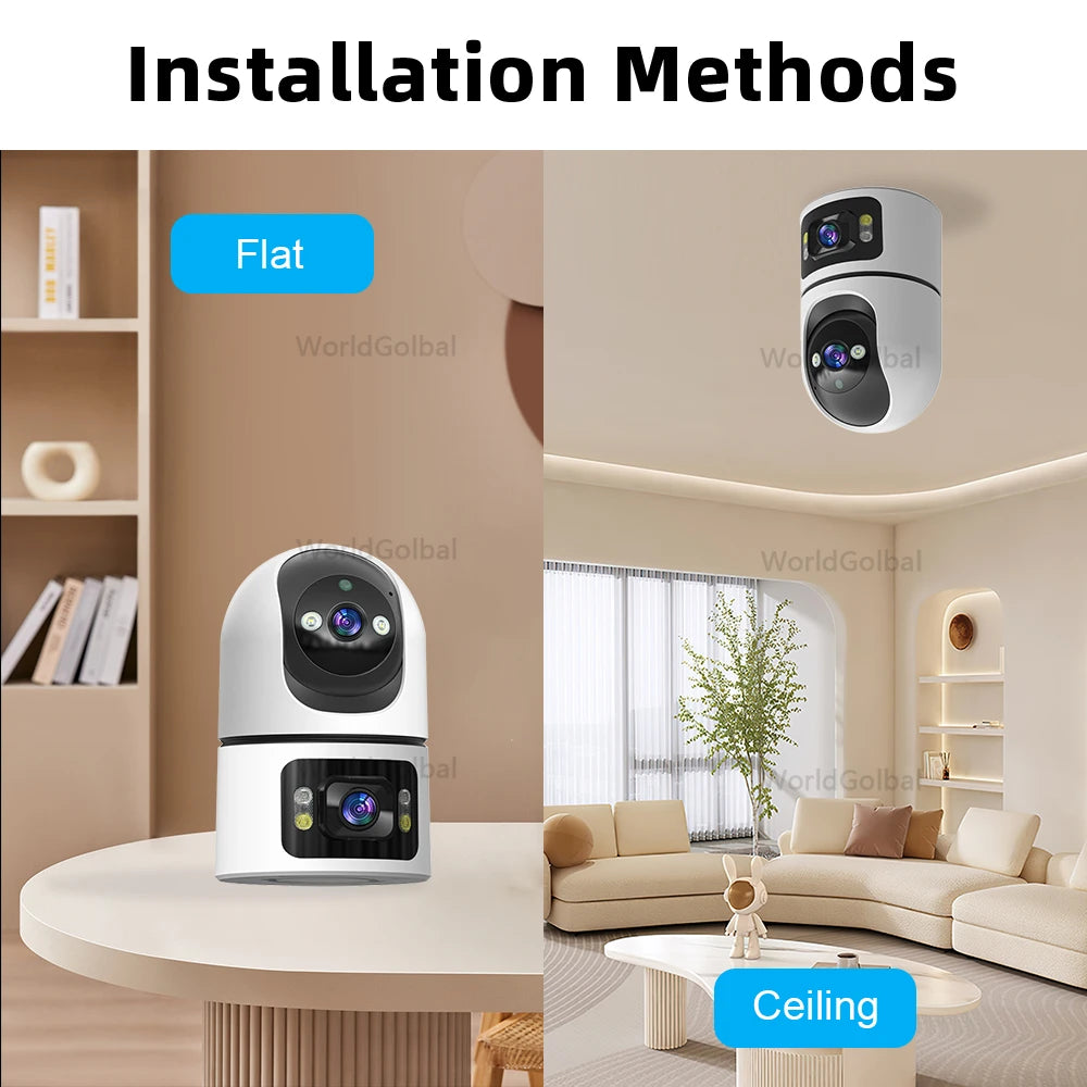 4K 8MP Tuya WiFi Indoor Smart Camera UHD Dual Screen Lens Infrared Night Vision Motion Detection Auto Track Two-Way Audio Tuya