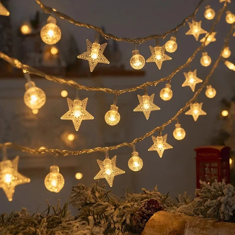 3M 2025 Christmas Decoration for Home Christmas Lights Snowflake String Lights Fairy LED Lamp New Year 2026 Tree Garden Noel 5
