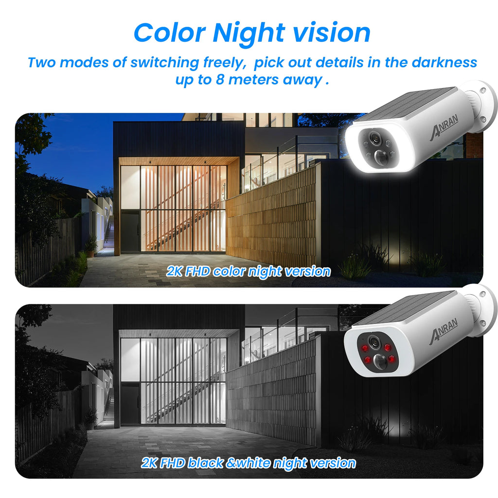 ANRAN 2/3/4 PCS Outdoor Wireless WIFI Camera 2.4G 3MP Battery Solar Security Camera Floodlight Color Night Vision Local Alarm