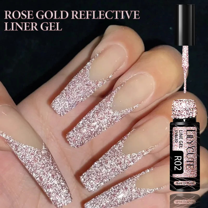 LILYCUTE  5ml Gold Sliver Metallic Liner Gel Nail Polish French Style Super Bright Mirror Pull Line Graffiti Painting Stripe Gel