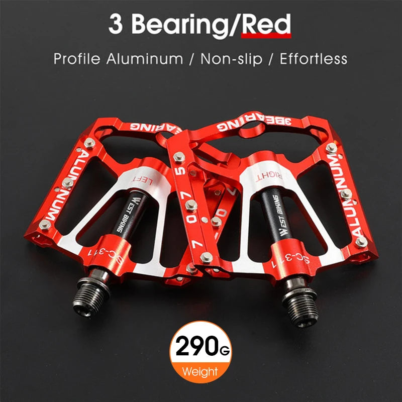 WEST BIKING 3 Bearings Bicycle Pedals Ultralight BMX MTB Road Bike Flat Pedal Aluminum Anti-slip Waterproof Cycling Accessories