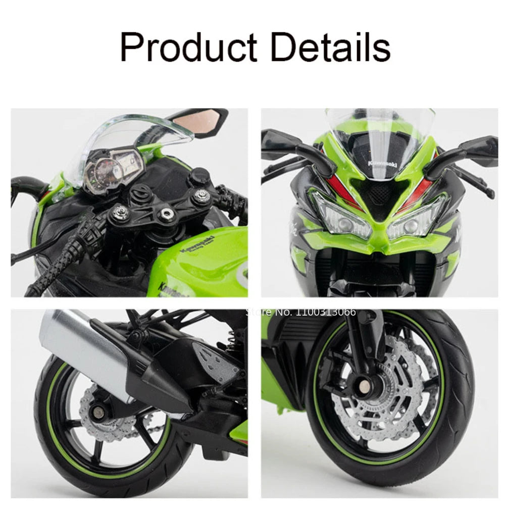 1:12 Kawasaki NIJIA ZX-6R Motorcycle Alloy Model Cars Toys Rubber Tires Wheel Shock Absorpoon Vehicle for Children Festival Gift