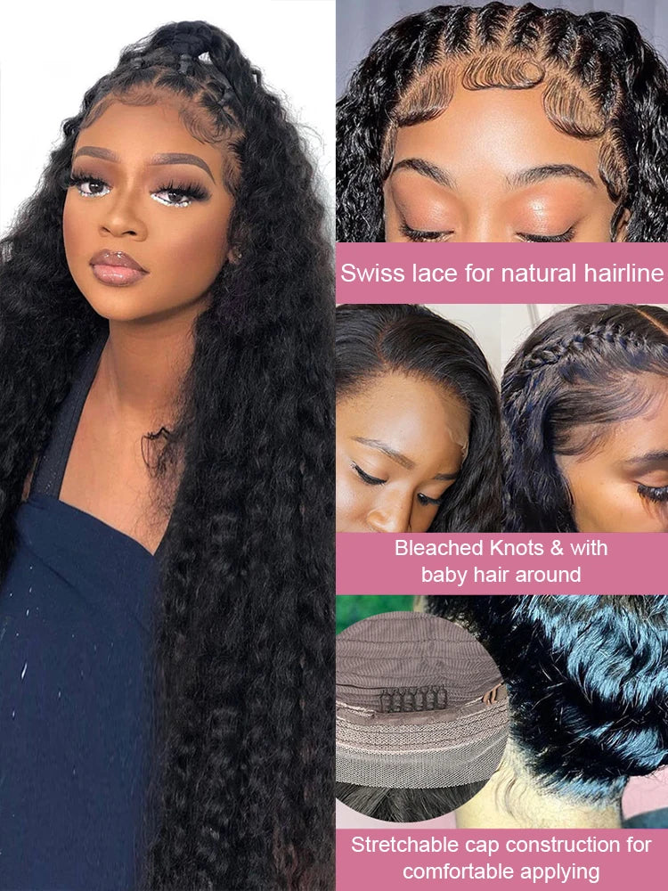 300% Density 40 50 Inches Deep Wave Frontal Wig 13x4 13x6 HD Curly Lace Front Human Hair Wigs Brazilian 7x5 Wear Go Glueless Wig