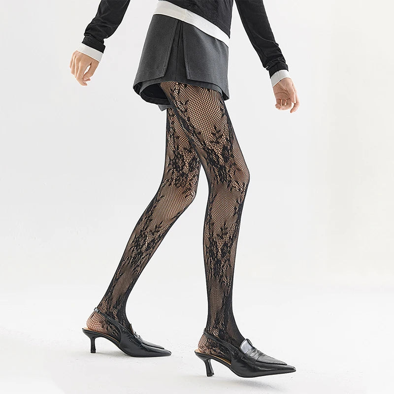 Cute Lolita Tights Women Sexy Lace Floral Thigh High Stockings Pantyhose Lingerie Hosiery Mesh Fishnet Stockings Women Tights