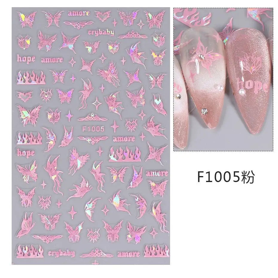 1PCS 3D Laser Heart Letter Nail Sticker Nail Art Decoration Flower Star Nail Accessories Decal Stickers Nail Supplies Nail Parts