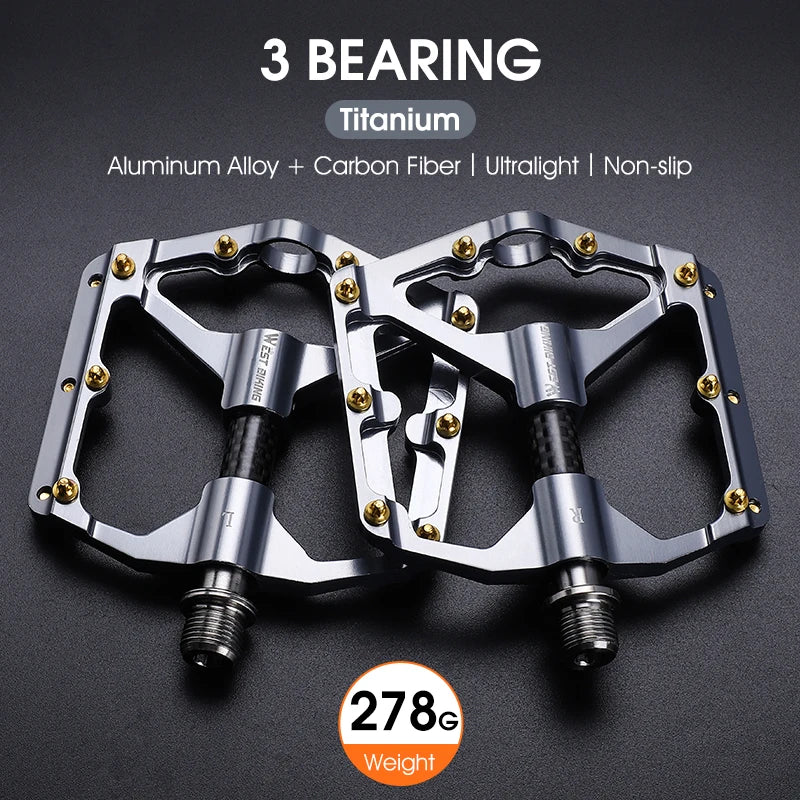 WEST BIKING 3 Bearings Bicycle Pedals Ultralight BMX MTB Road Bike Flat Pedal Aluminum Anti-slip Waterproof Cycling Accessories